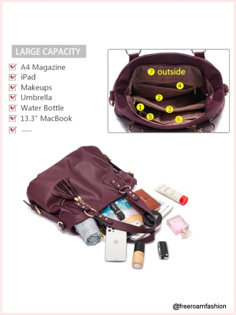 Fashion Handbag Hobo Tote Purse Set 4pcs Soft PU Leather Large Capacity